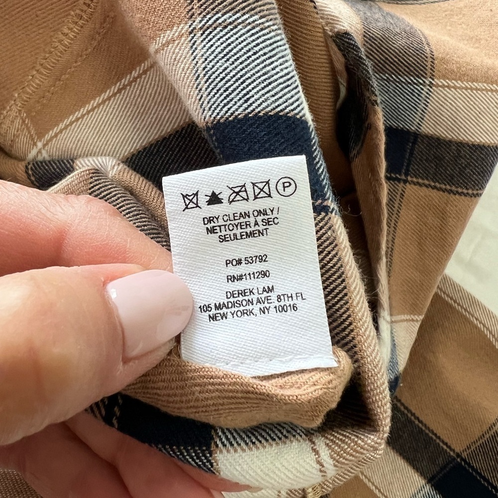 Derek Lam 10 Crosby Denim Mock Tie Waist Dress | Camel 100% Cotton Plaid SZ 6. - Picture 9 of 10